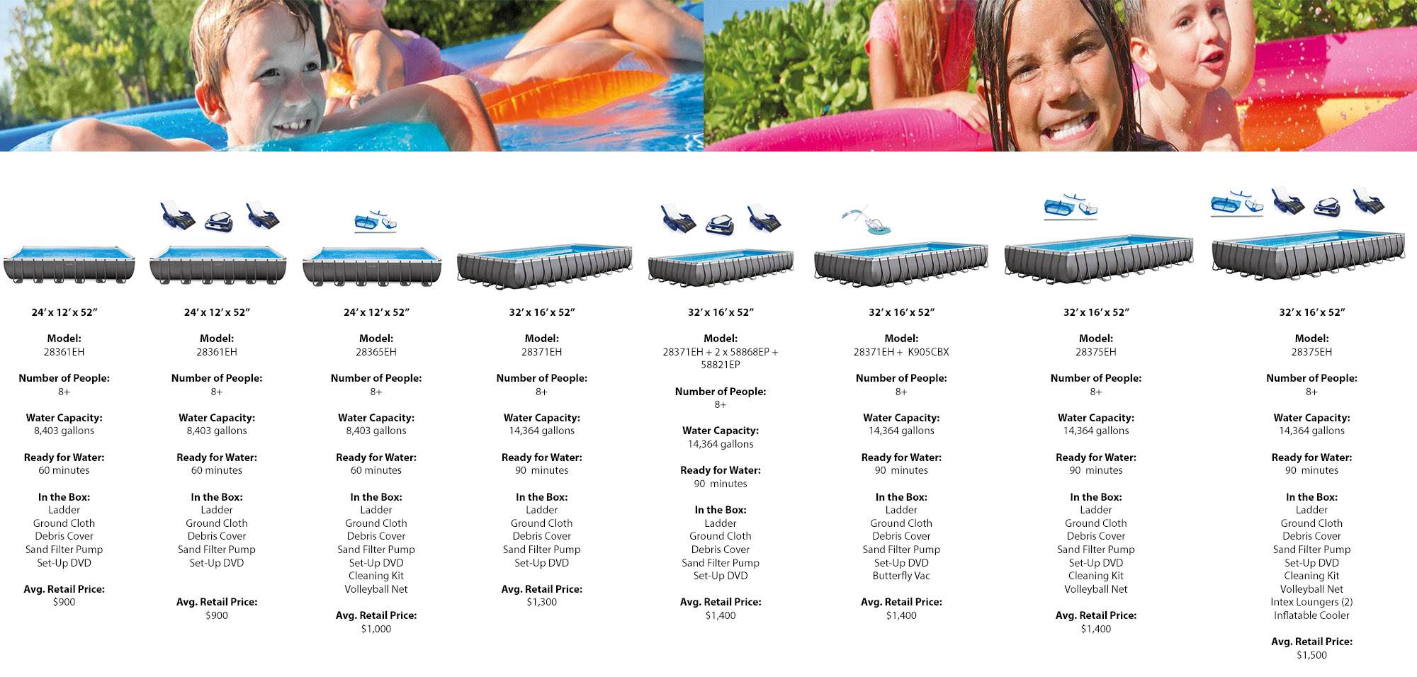 Intex 32ft x 16ft x 52in Ultra Frame Above Ground Rectangular Swimming Pool Set