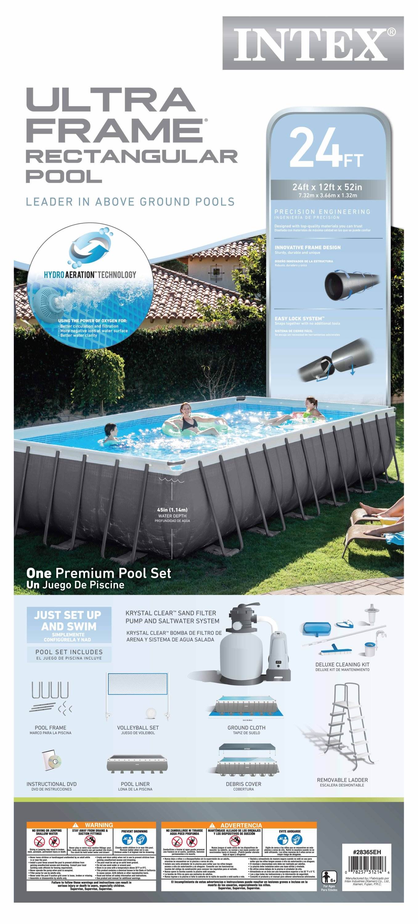 Intex 24' x 12' x 52" Ultra Frame Rectangular Swimming Pool Set | 26365EH - VMInnovations