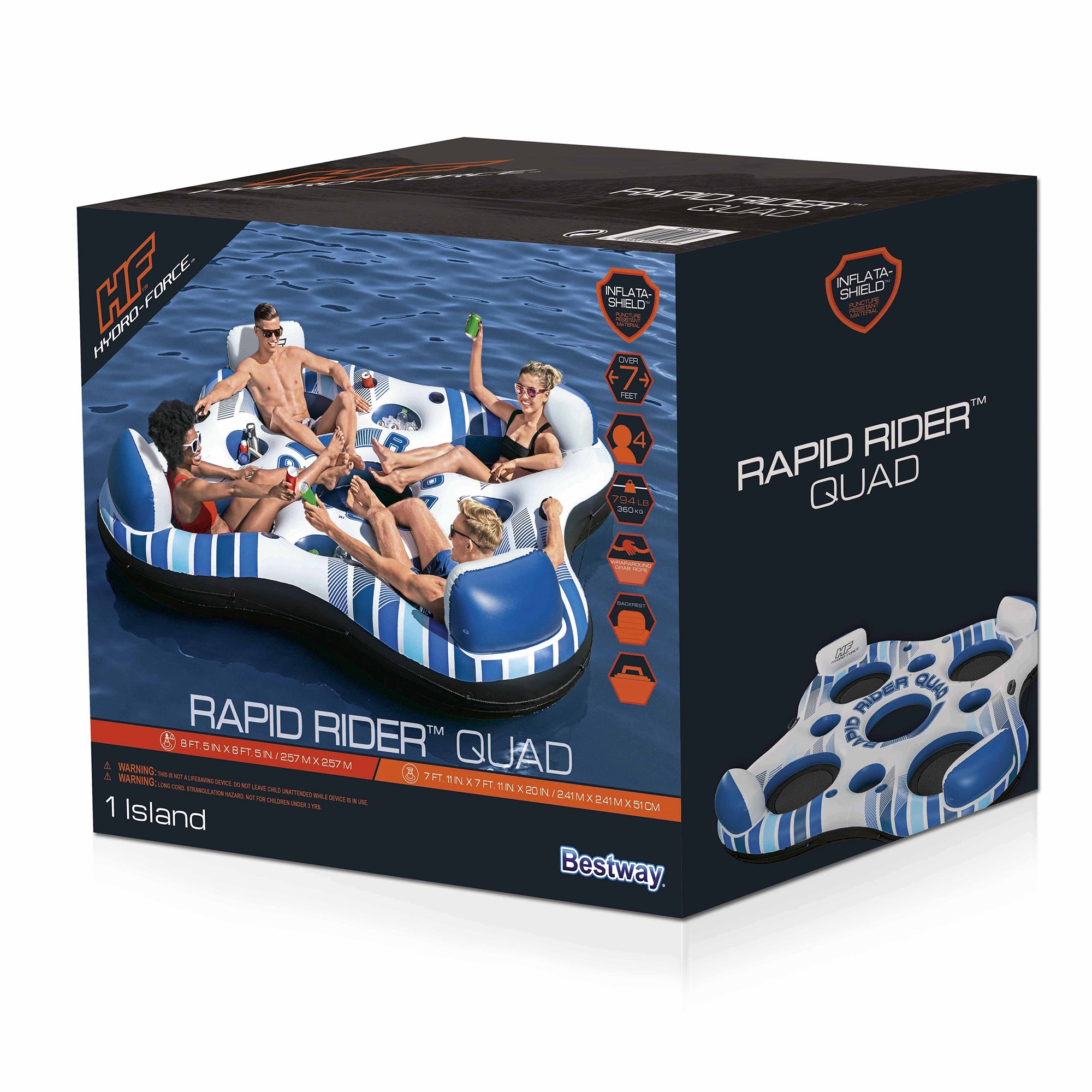 Bestway Hydro-Force Rapid Rider 4 Person Inflatable River Tube Lounger, Blue - VMInnovations