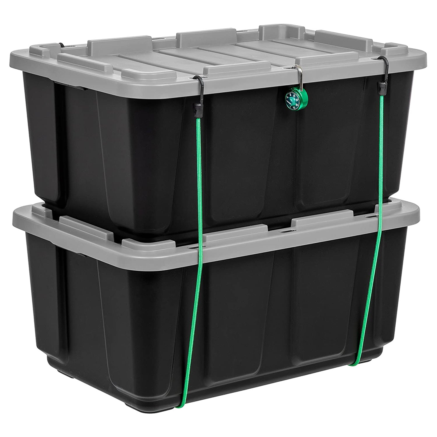 IRIS USA 27 Gallon Stackable Utility Storage Tote with Secure Lid Black (2 Pack)