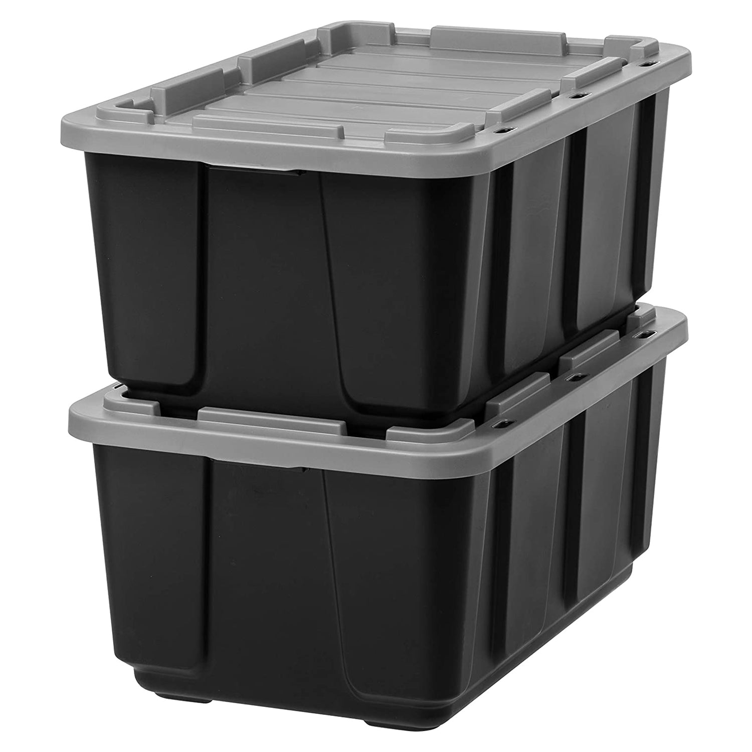 IRIS USA 27 Gallon Stackable Utility Storage Tote with Secure Lid Black (2 Pack)