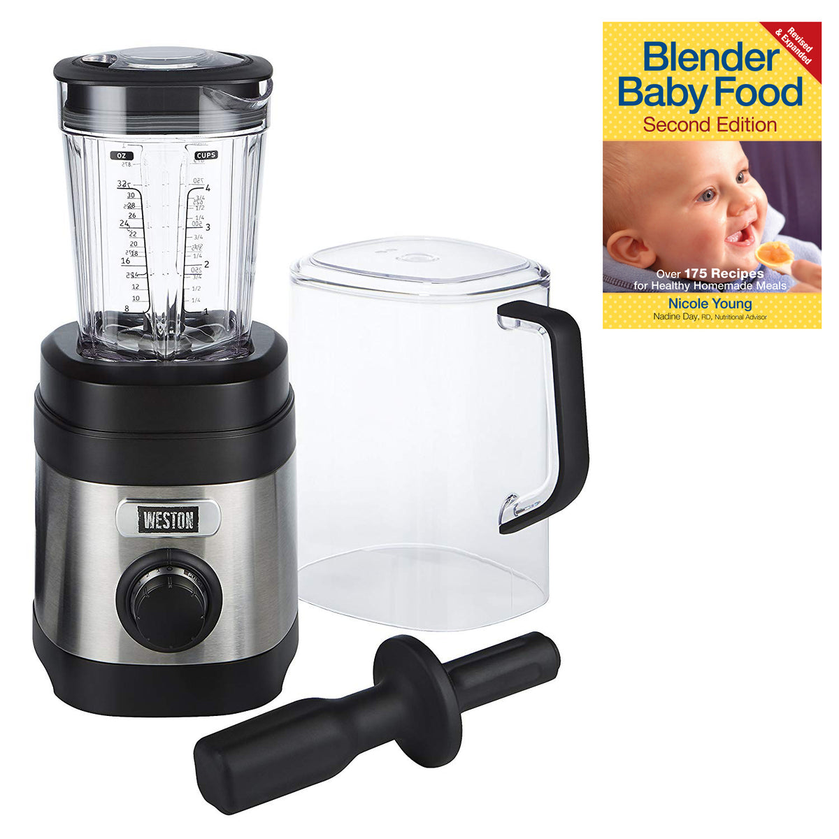 Weston 58917 32 Oz Dishwasher Safe Kitchen Blender & 175 Baby Food Recipe Book