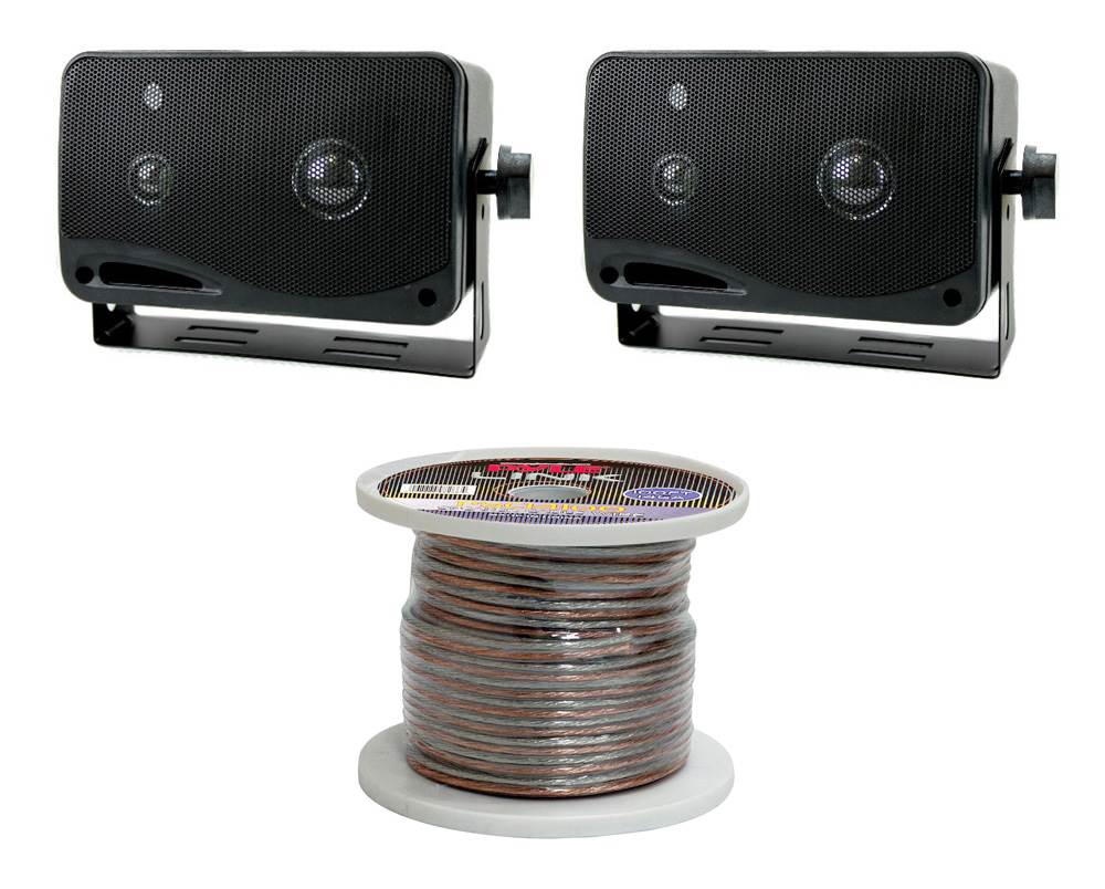 Pyramid 2022SX 3.75" 200W 3-Way Mini Car/Home Audio Box Speakers + 14 Gauge Wire - VMInnovations