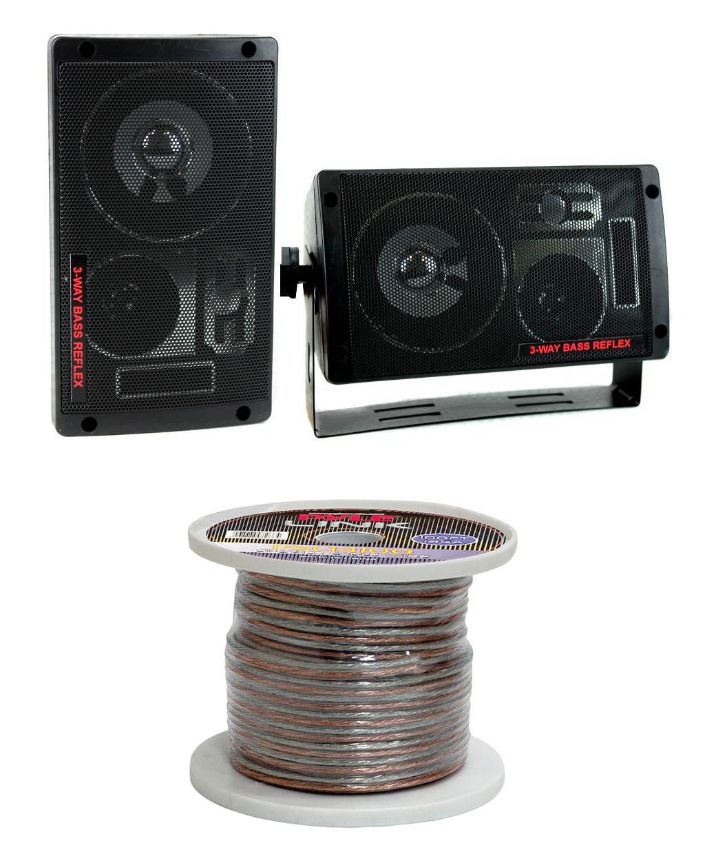 2) New Pyramid 2060 300W 3-Way Car/Home Audio Mini Box Speakers + 14 Gauge Wire - VMInnovations