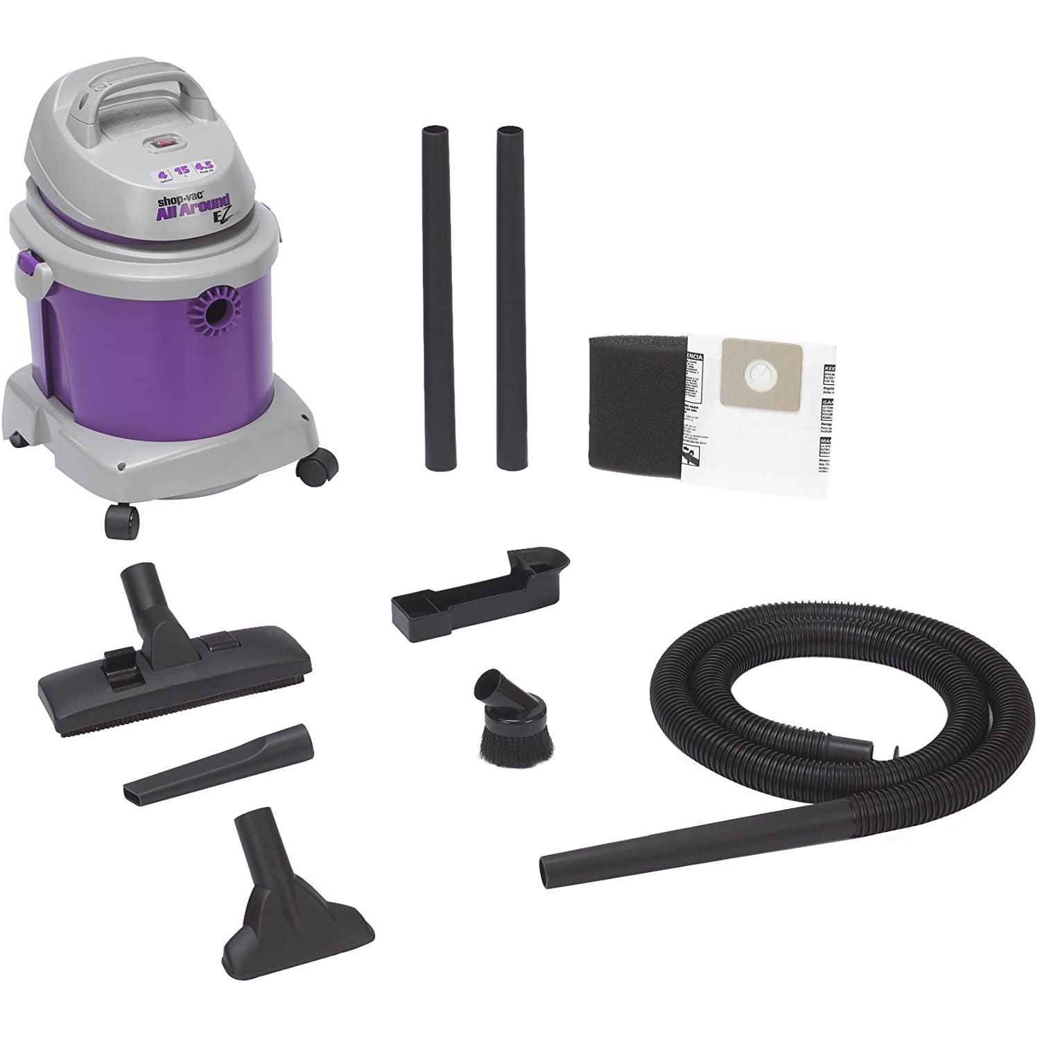 Shop-Vac 5895400 EZ Series Wet Dry Vac with 4.5 Peak Horsepower, Grape/Gray