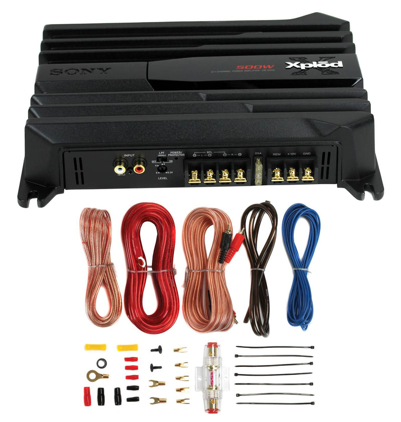 New Sony XM-N502 500 Watt 2-Channel Class AB Car Audio Amplifier Amp + Amp Kit