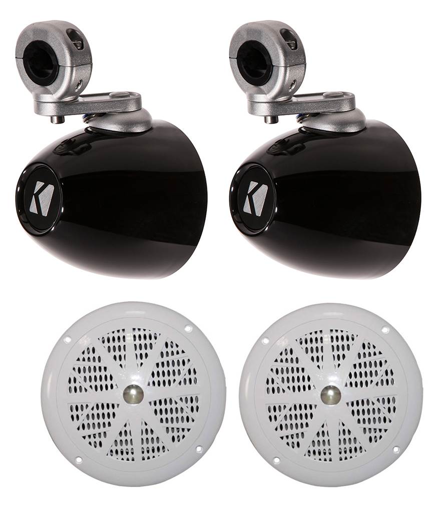 2) Pyle PLMR41W 4" 100W Marine Speakers White + 2) Kicker 4" Tower Enclosures - VMInnovations