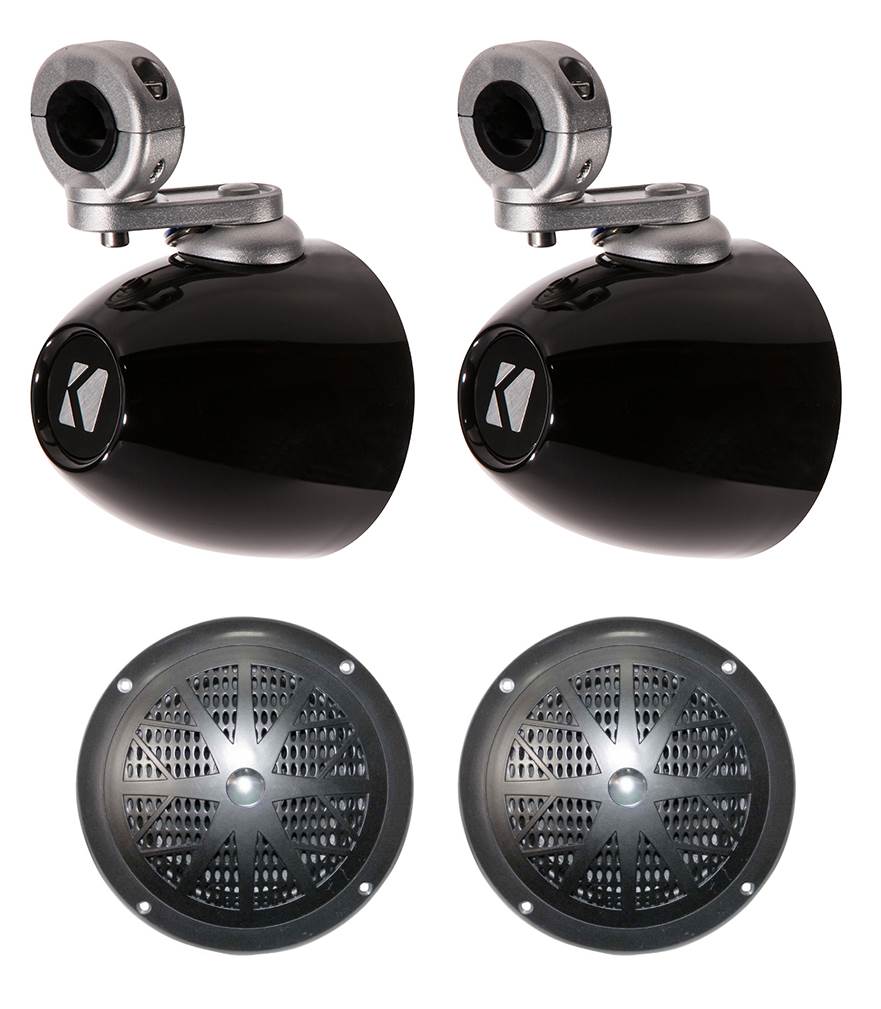 2) Pyle PLMR41B 4" 100W Marine Speakers Black + 2) Kicker 4" Tower Enclosures