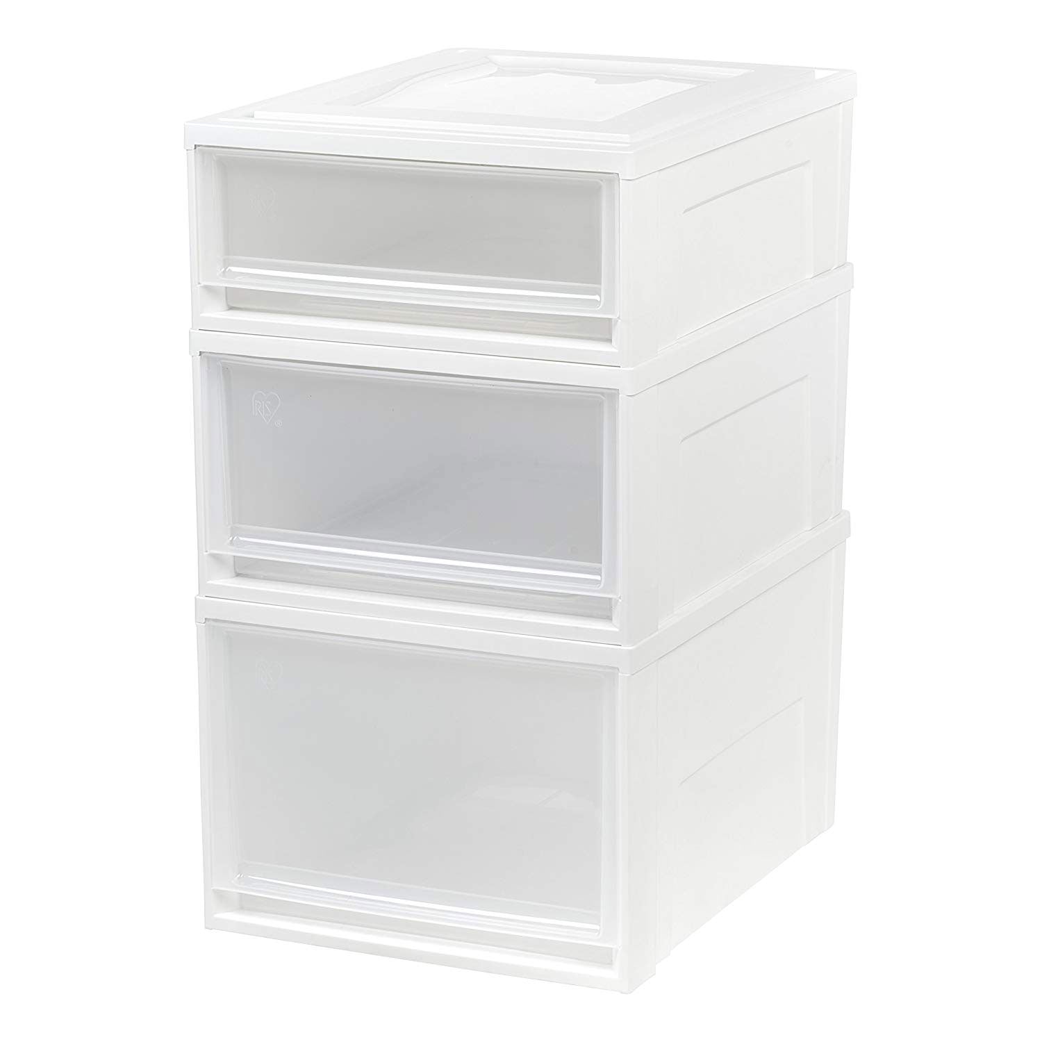 IRIS USA 96 Quart Shallow Medium Deep Box Chest Storage Drawer Set, White