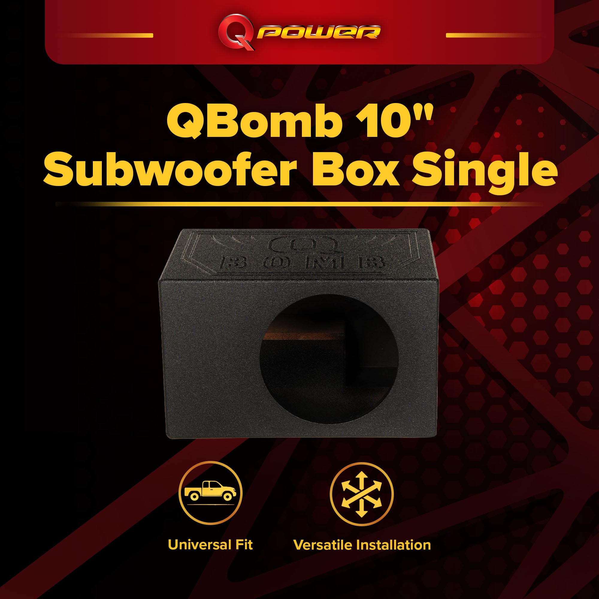 QPower QBOMB10VL Single 10" Vented Ported Car Subwoofer Sub Box Enclosure QBOMB
