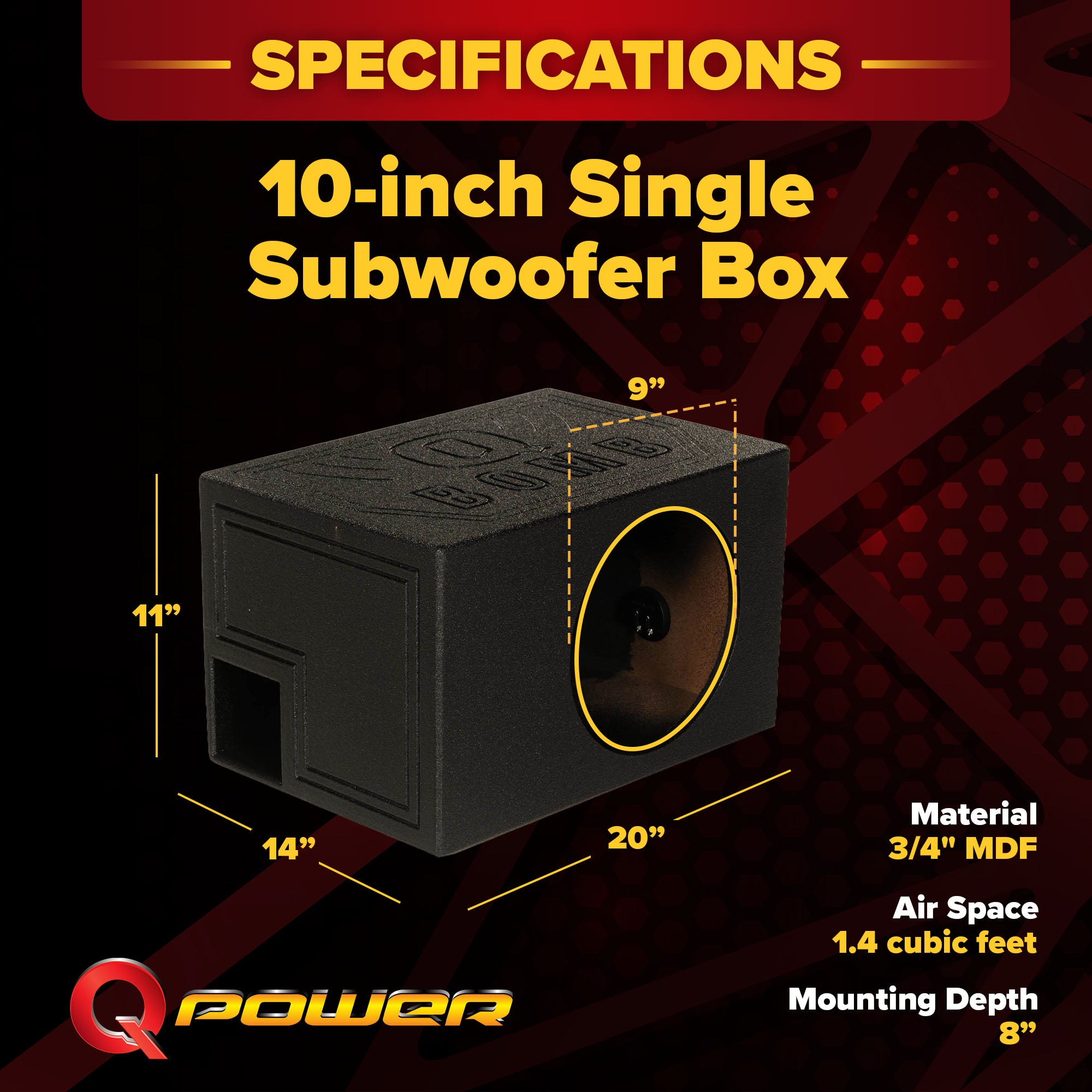 QPower QBOMB10VL Single 10" Vented Ported Car Subwoofer Sub Box Enclosure QBOMB