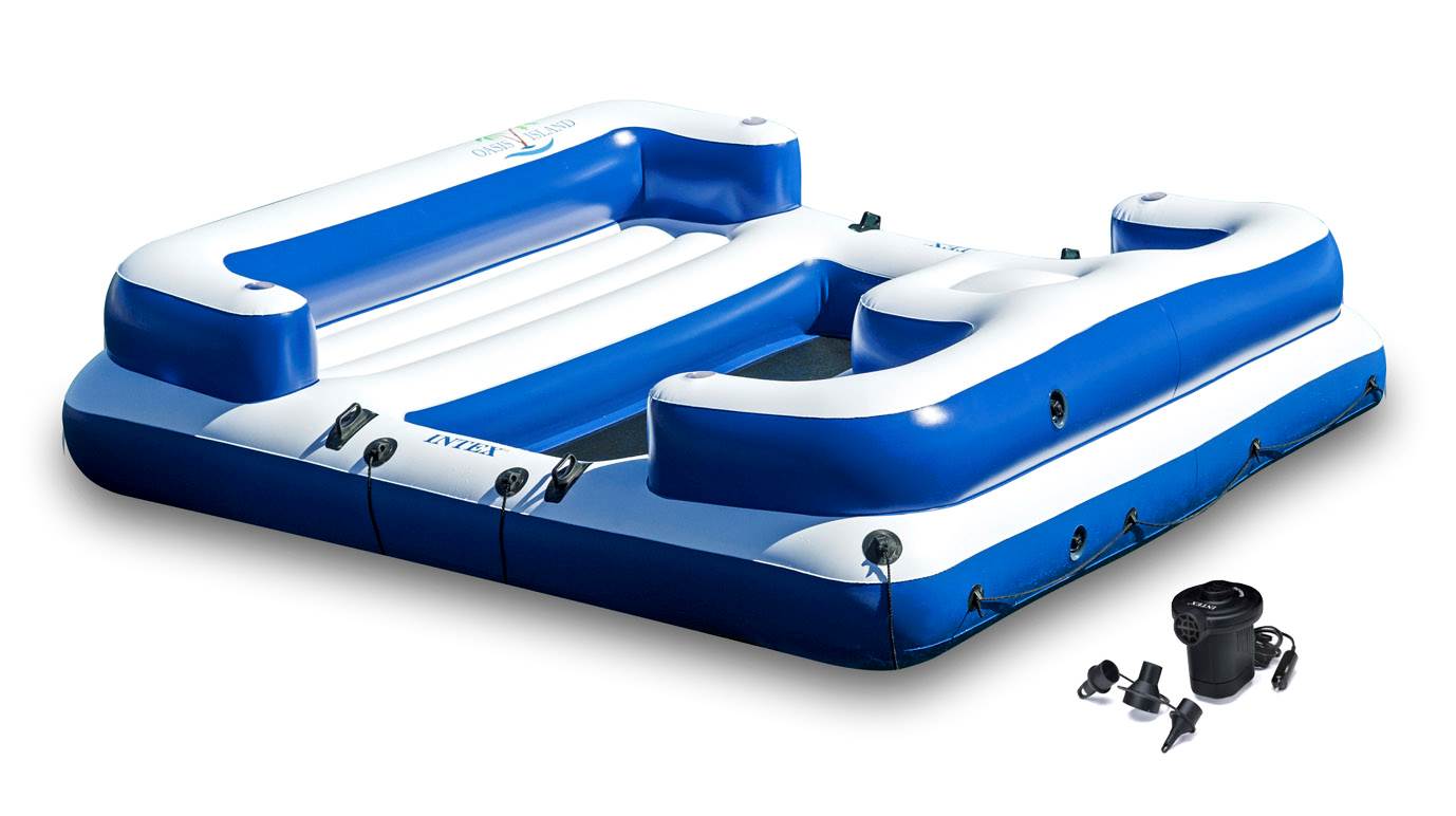 Intex Oasis Island Inflatable Seated Floating Water Lounge Raft w/ DC Air Pump