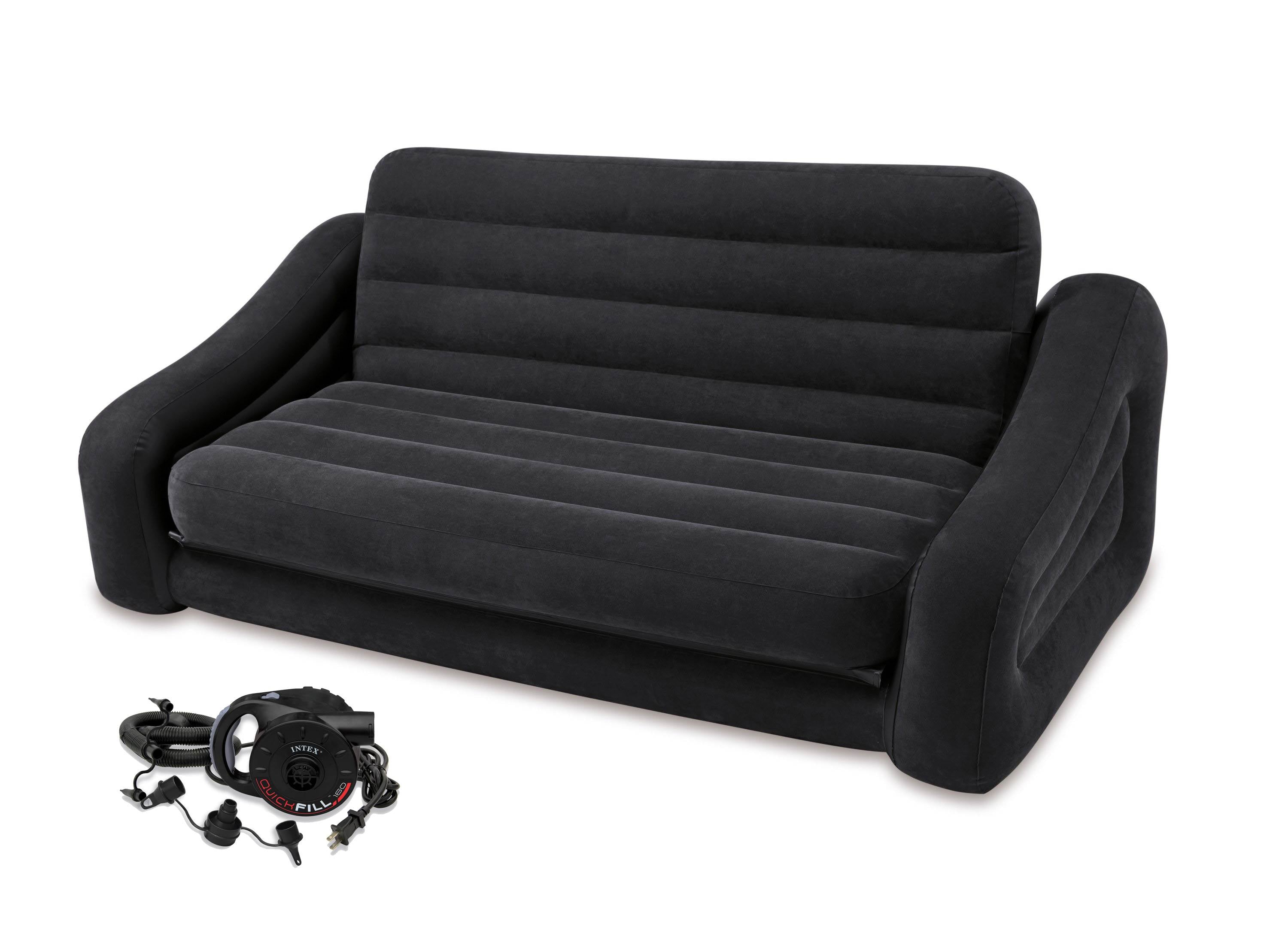 Intex Inflatable Pull-Out Sofa & Queen Bed Mattress Sleeper w/ AC Power Air Pump