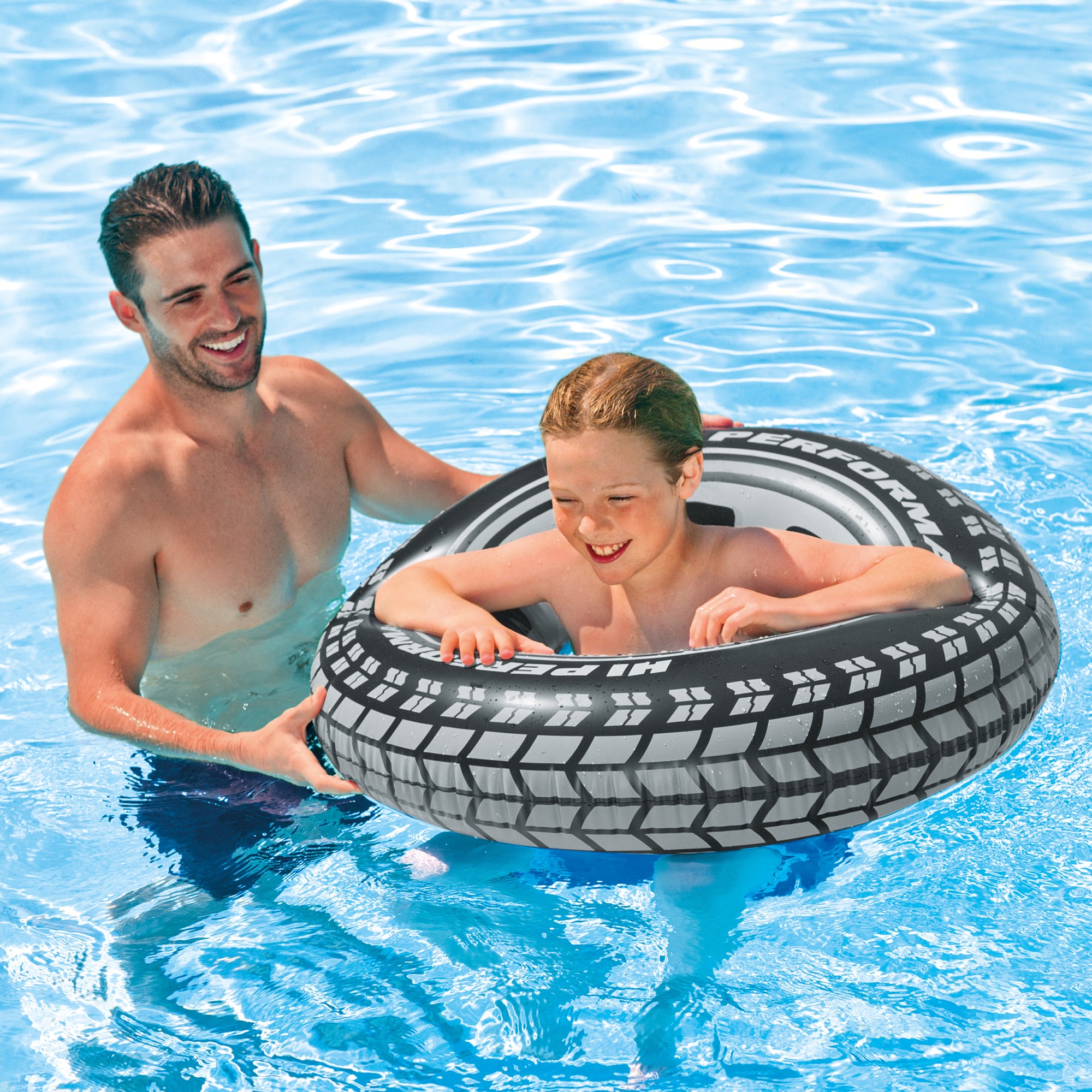 INTEX Giant Tire Inflatable Floating Swimming Tube Raft (Open Box)(2 Pack) - VMInnovations