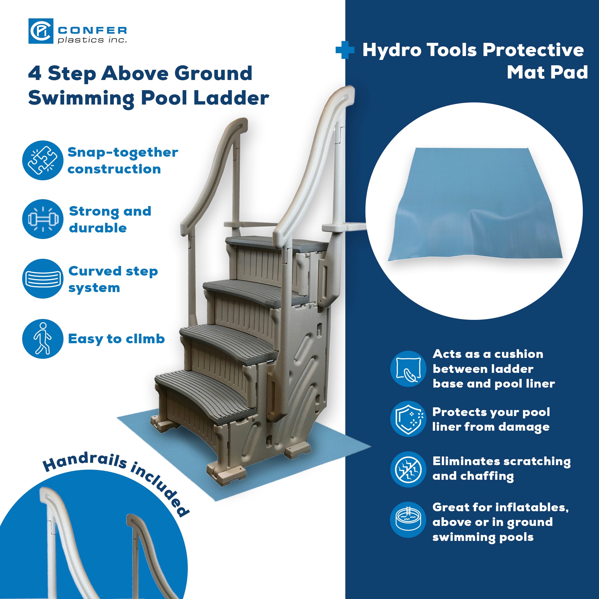 Confer Plastics Curved Pool Step & Hydrotools by Swimline 36"x36" Ladder Mat - VMInnovations