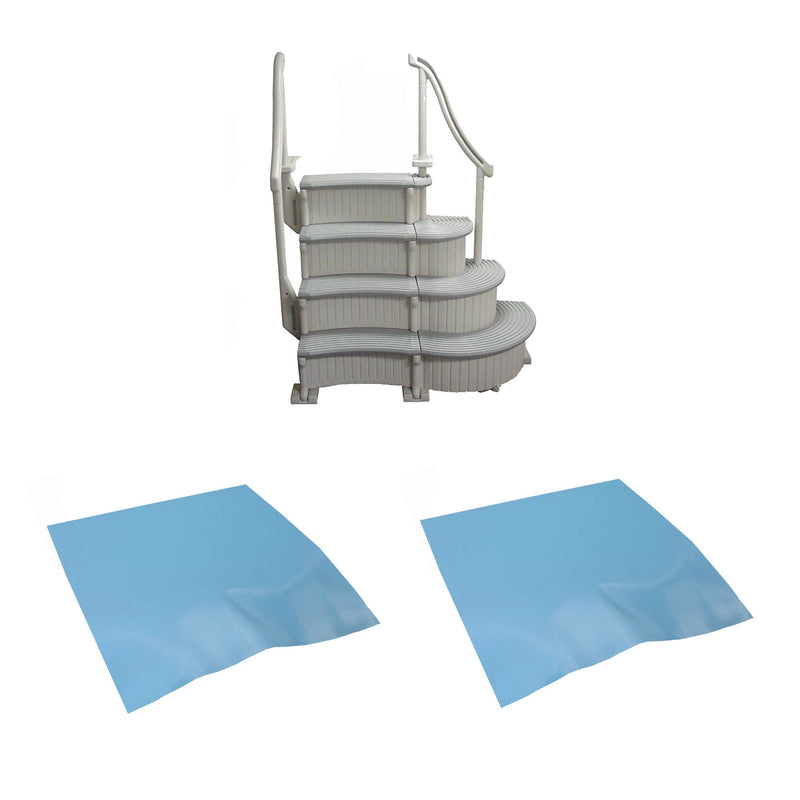 Confer Plastics Curved Pool Stairs, Add-On Steps & Swimline 36" x 36" Ladder Mat - VMInnovations