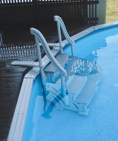 Confer Plastics Curved Pool Stairs, Add-On Steps & Swimline 36" x 36" Ladder Mat - VMInnovations
