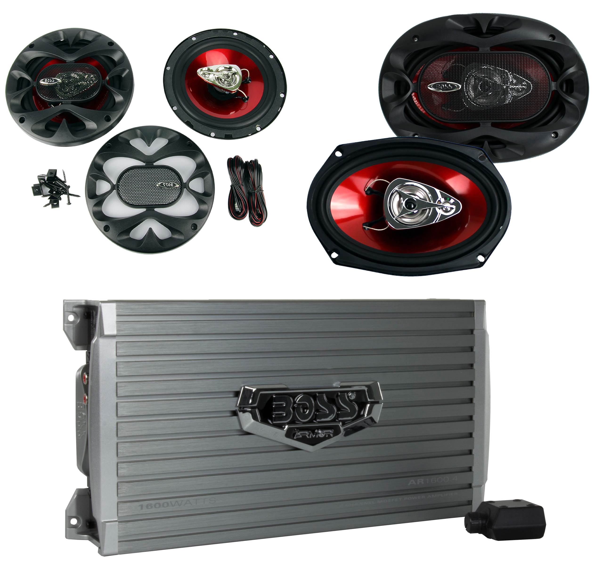 BOSS AUDIO AR1600.4 1600W 4 Channel Car Amplifier Amp+Remote+ 6.5"/6x9" Speakers