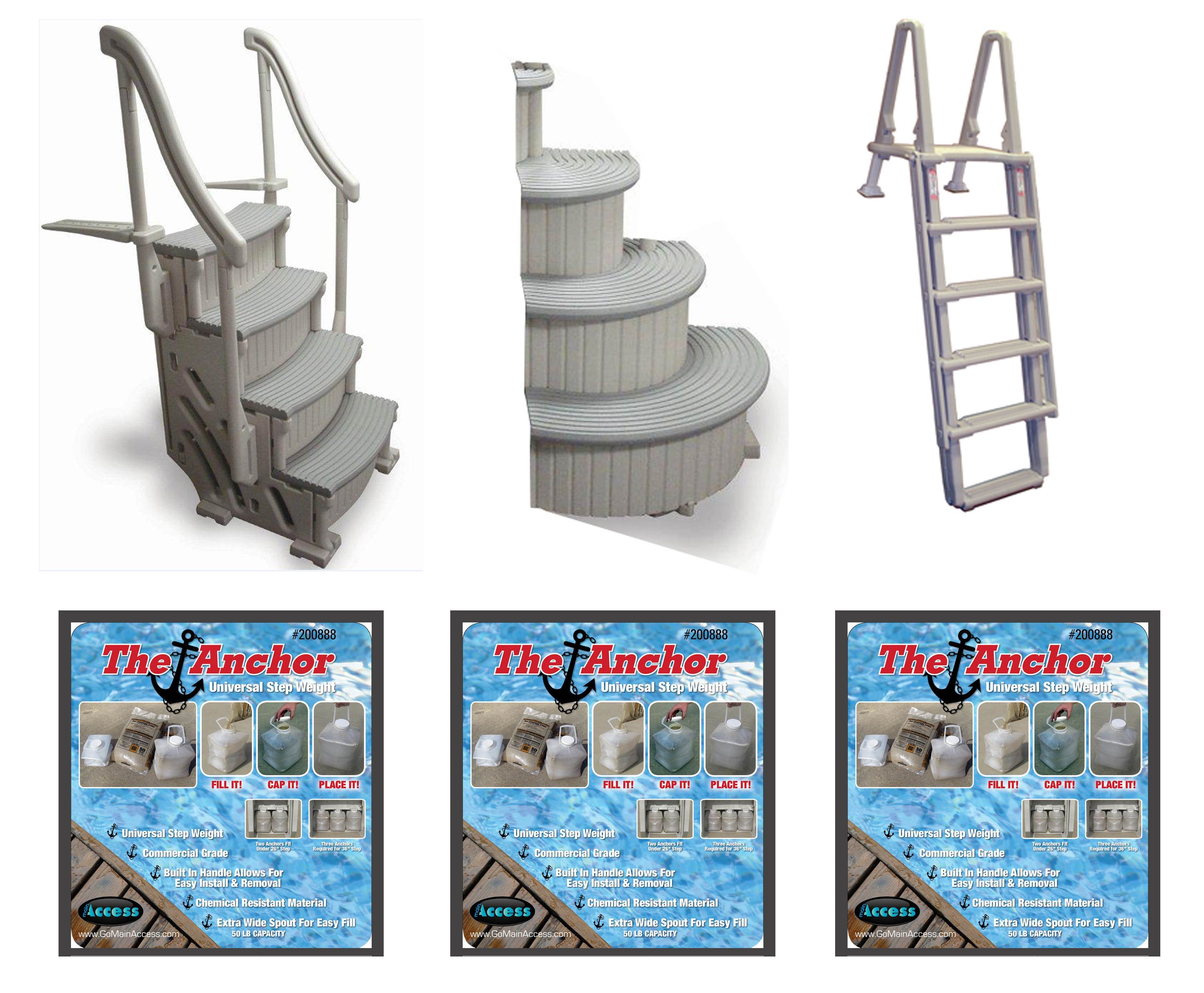 Confer Above Ground Pool Entry System Ladder + Add-on + 8100X Ladder + 3 Weights