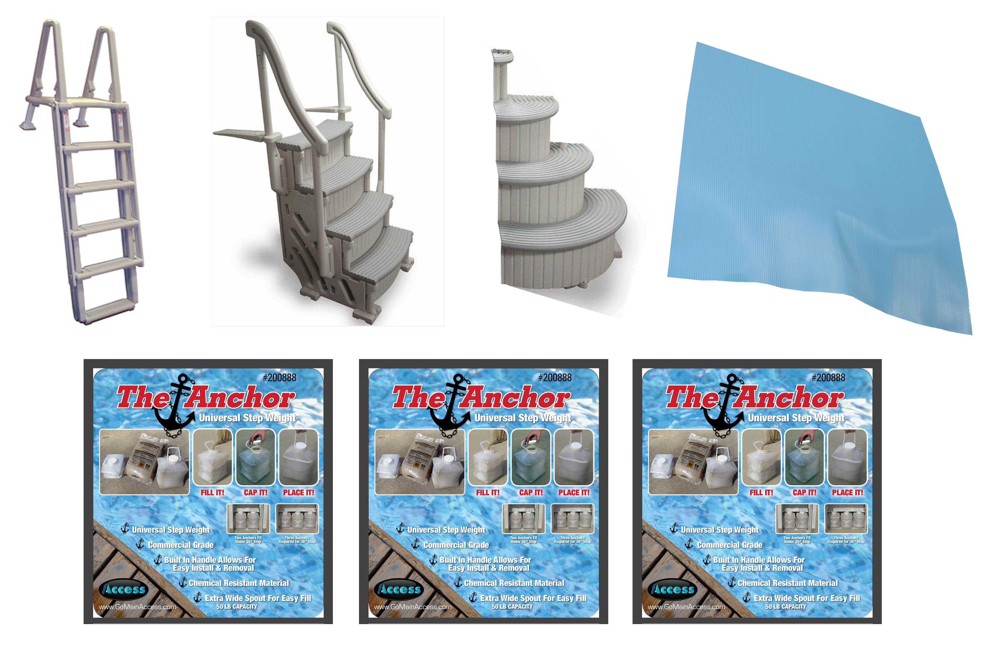 Confer Above Ground CCXAG Pool Steps + CCXAG2 Add on + Ladder + Pad + 3 Weights