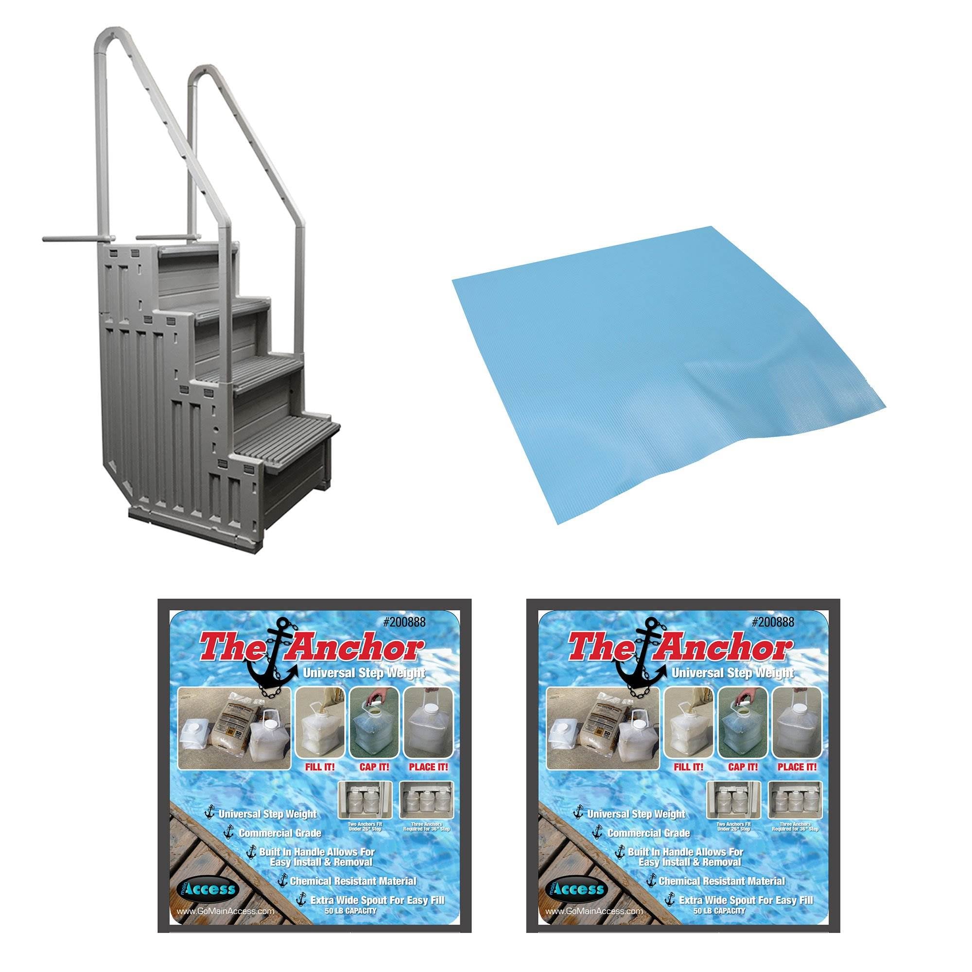 CONFER STEP-1 Above Ground Pool Ladder Step Entry w/ Mat Pad + 2 Sand Weights