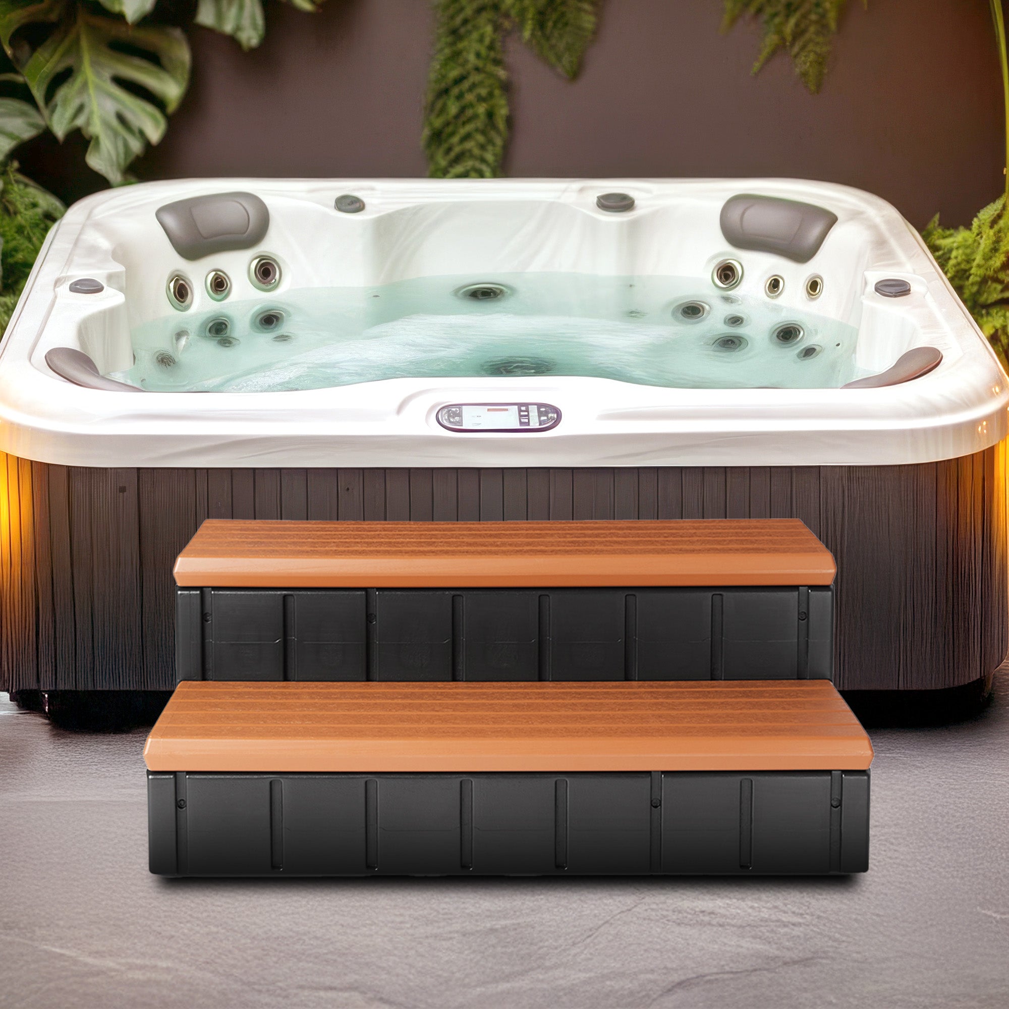 Confer Plastics Leisure Accents 36" Outdoor Spa Hot Tub Storage Steps, Redwood - VMInnovations