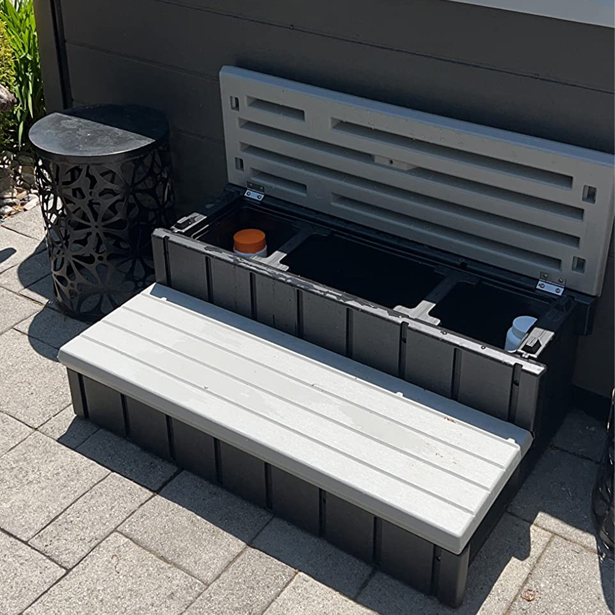 Confer 36" Resin Hot Tub & Spa Steps with Storage, Gray/Black (For Parts) - VMInnovations