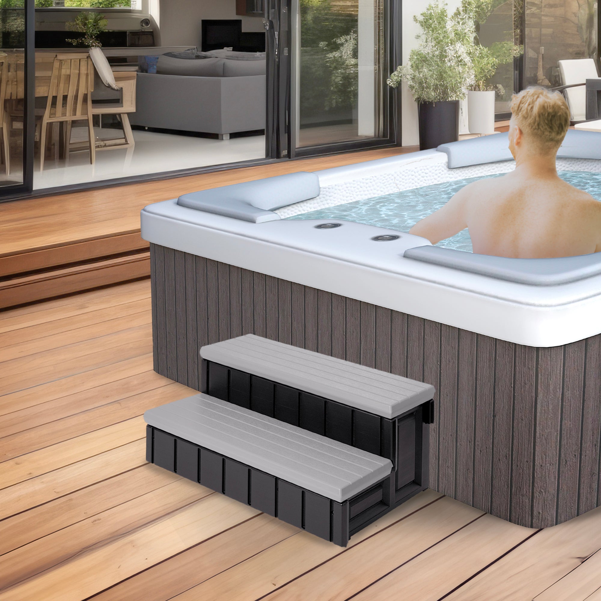Confer Plastics Leisure Accents Deluxe Spa Steps, 36" Hot Tub Stairs, Gray(Used) - VMInnovations