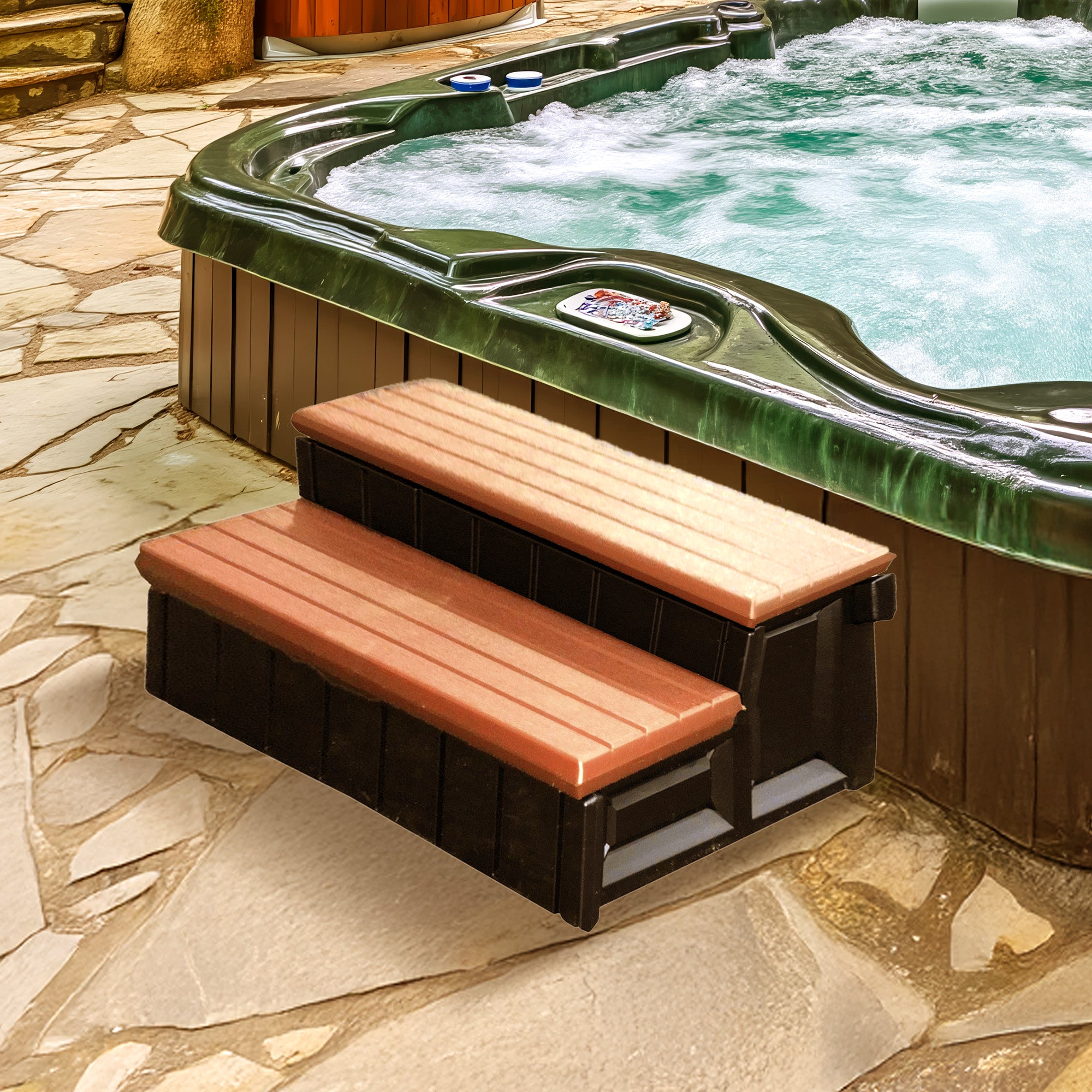 Confer Plastics Leisure Accents Deluxe 36" W Hot Tub Spa Steps, Redwood (Used) - VMInnovations