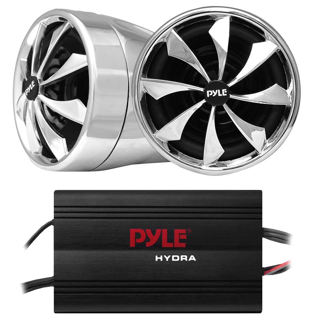 2) Pyle PLMCS94 3" 800W Weatherproof Dual Speakers + 800W 4-Ch Marine Amp Black
