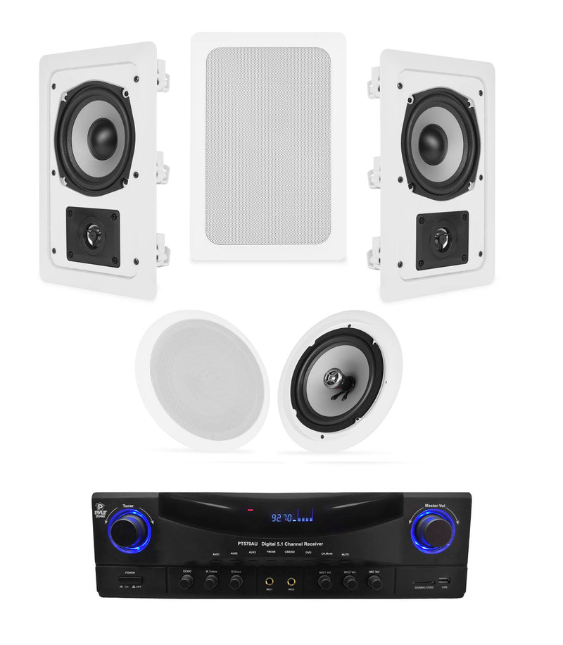 VM Audio Shaker 8" 5.1 In Wall Surround Sound Theater System + Pyle PT570AU Amp