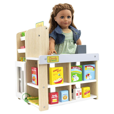 Playtime by Eimmie Wood Grocery Store Playset w/ Accessories for 18 Inch Dolls