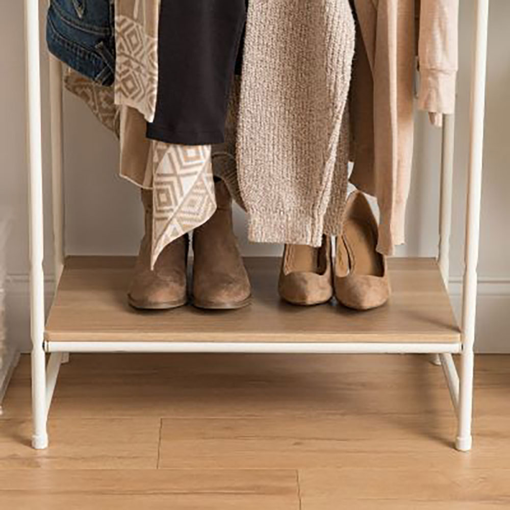 IRIS Metal Wardrobe Clothes Organizer Rack w/ 2 Wood Shelves, White (Open Box)