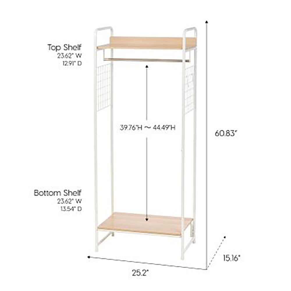 IRIS Metal Wardrobe Clothes Organizer Rack w/ 2 Wood Shelves, White (Open Box)