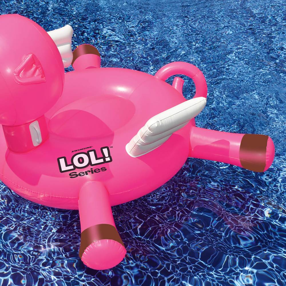 Swimline LOL! Series Giant Inflatable Ride-On Flying Pig Pool Float + Air Pump