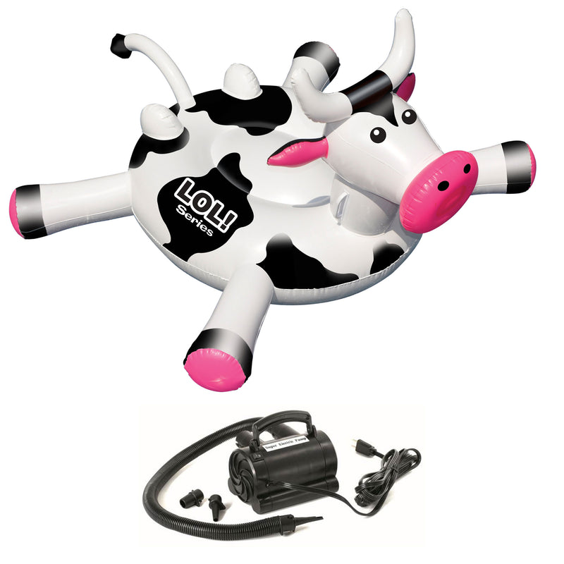 Swimline 90268 Swimming Pool Kids Rideable Inflatable Cow Toy w/ Electric Pump