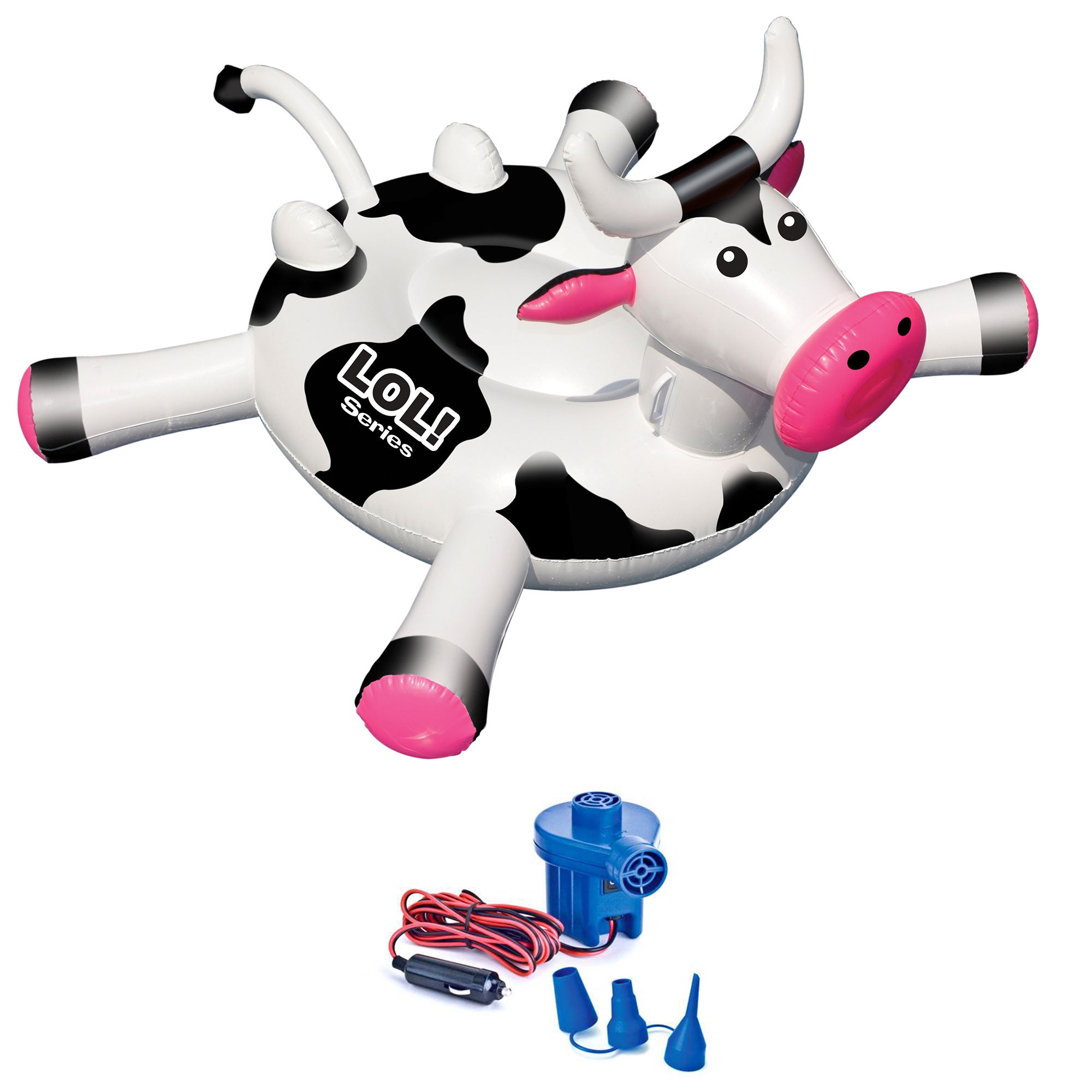 Swimline 90268 Swimming Pool Kids Rideable Cow Inflatable Toy w/ Electric Pump - VMInnovations