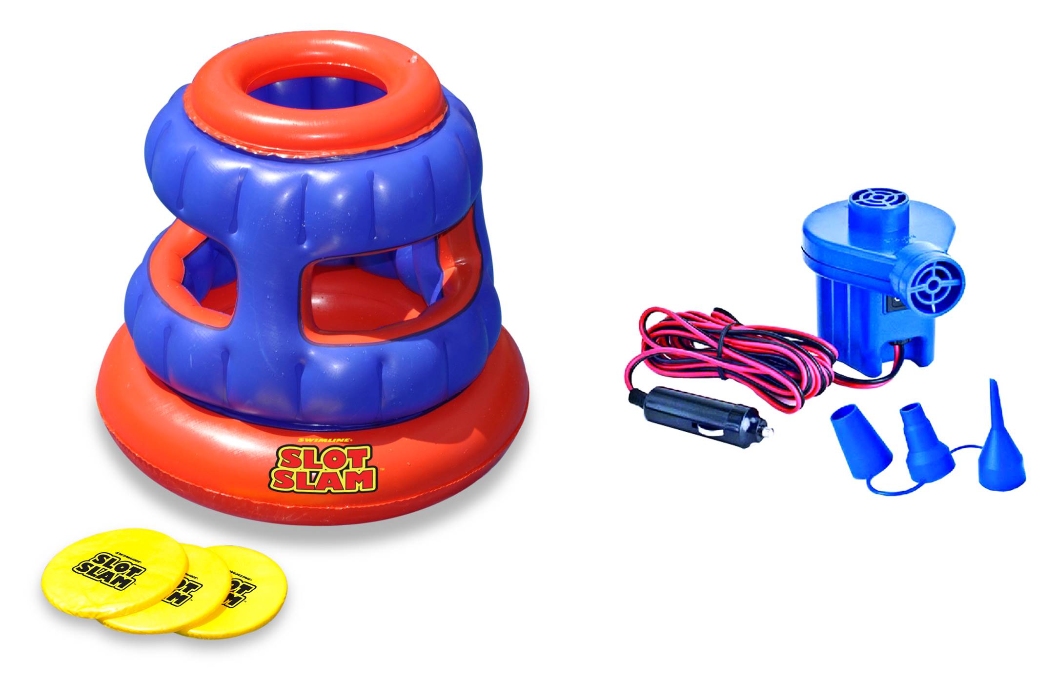 Swimline 90286 Slot Slam Disc Toss Inflatable Floating Pool Game + Electric Pump