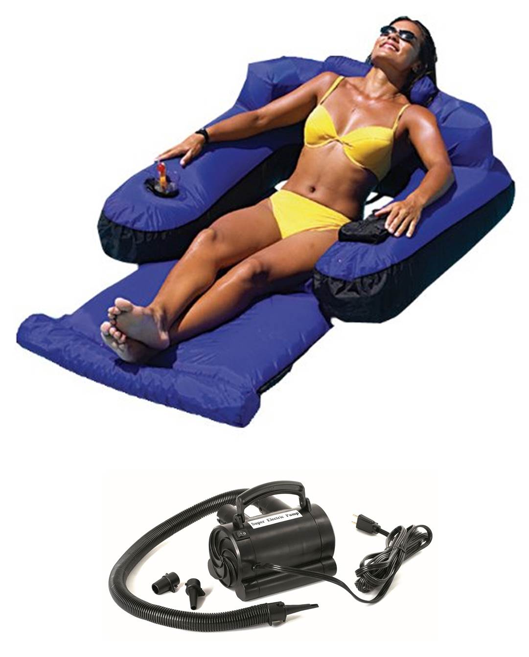 Swimline 9047 Swimming Pool Fabric Inflatable Floating Lounger w/ 110V Air Pump - VMInnovations