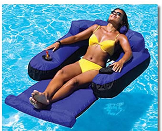 Swimline 9047 Swimming Pool Fabric Inflatable Floating Lounger w/ 110V Air Pump - VMInnovations