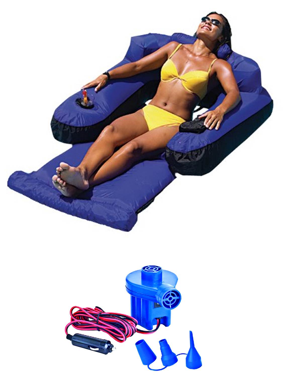 Swimline 9047 Swimming Pool Fabric Inflatable Floating Lounger w/ 12V Air Pump