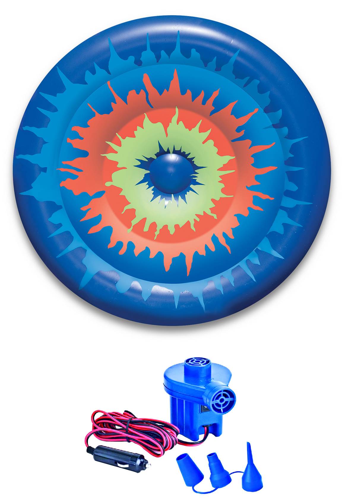 Swimline 90502 Swimming Pool Tie Dye Inflatable 65" Island Tube w/ 12V Air Pump