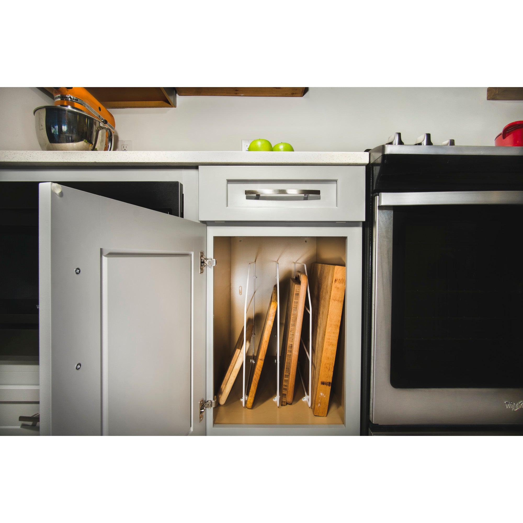 Rev-A-Shelf 597-18-52 18 Inch Bakeware Wire Kitchen Cabinet Organizer, White - VMInnovations