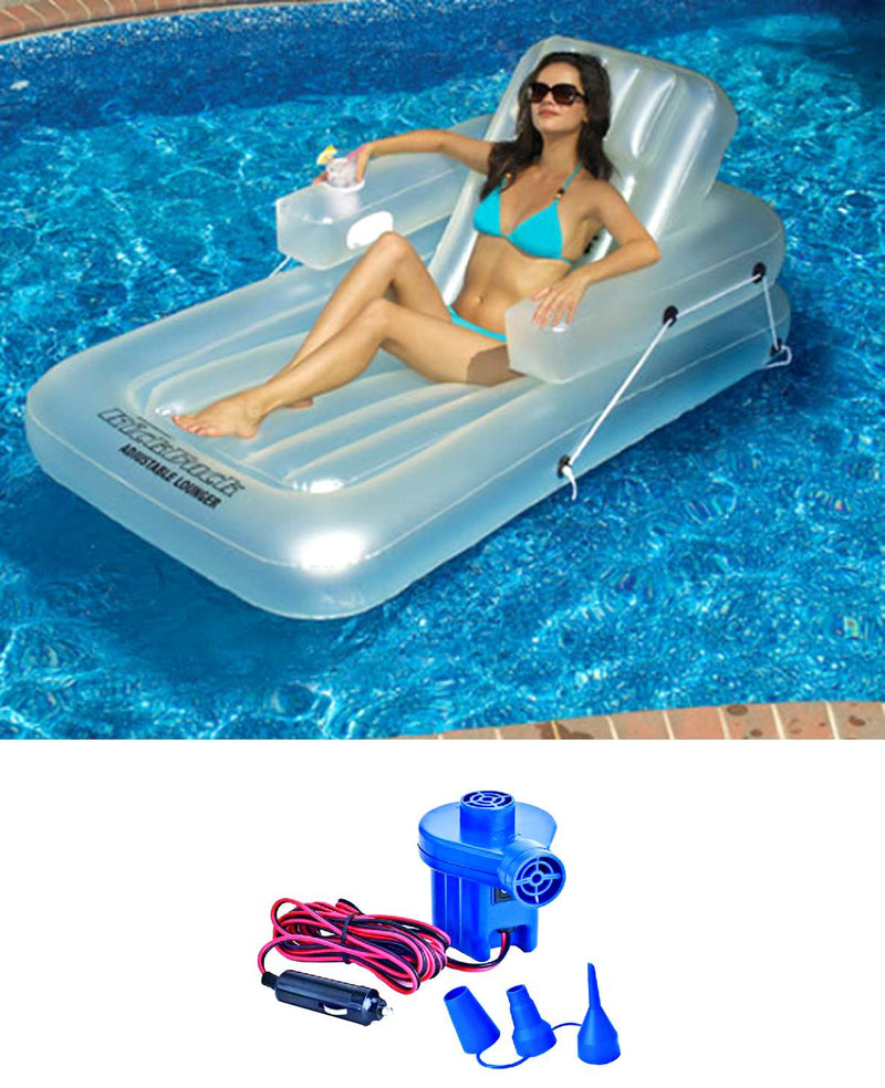 New Swimline 90521 Swimming Pool Inflatable Kickback Lounger + 12 Volt Air Pump