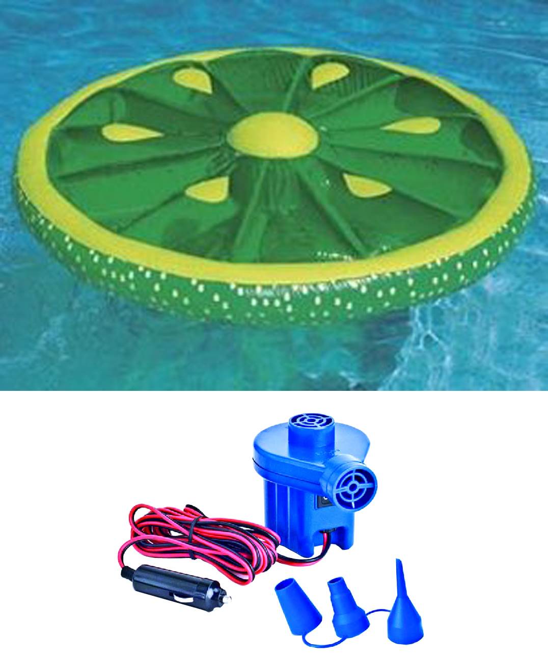 Swimline 9054 Pool Fruit Slice Fun Lime Lemon Orange Raft w/ 12 Volt Air Pump
