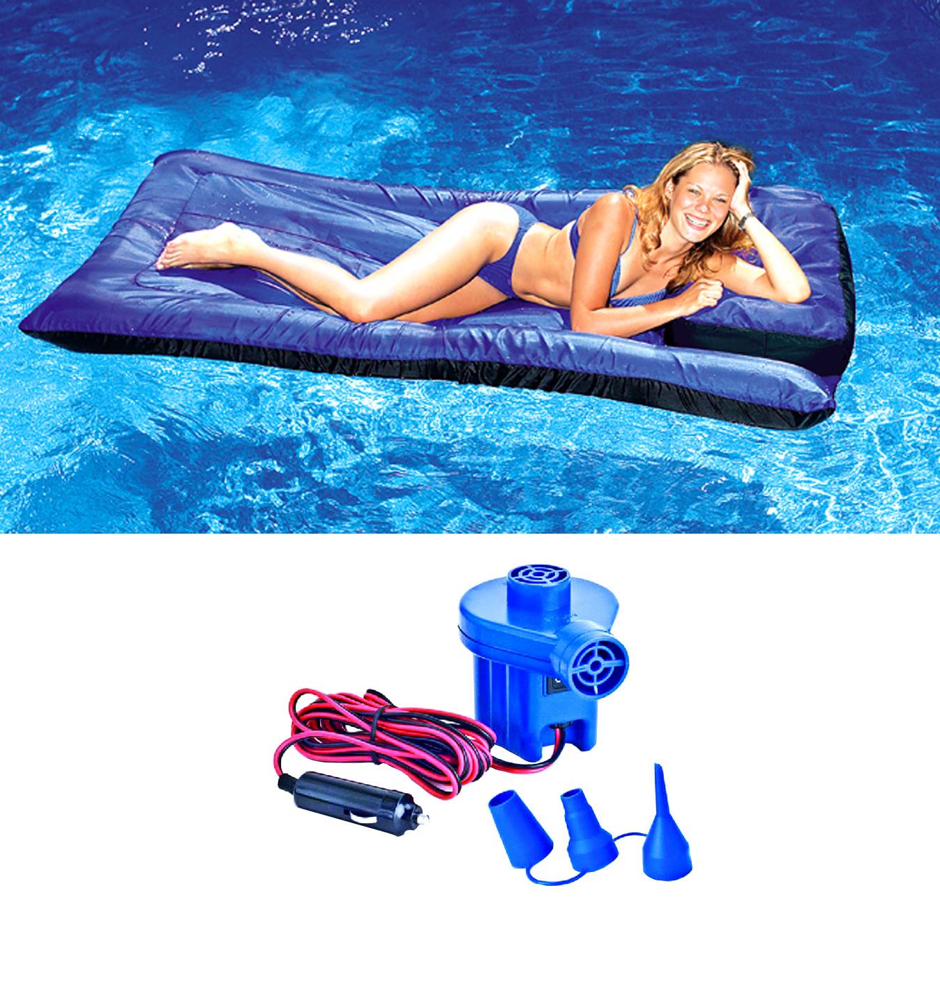 New Swimline 9057 Pool Inflatable Fabric Covered Mattress w/ 12 Volt Air Pump