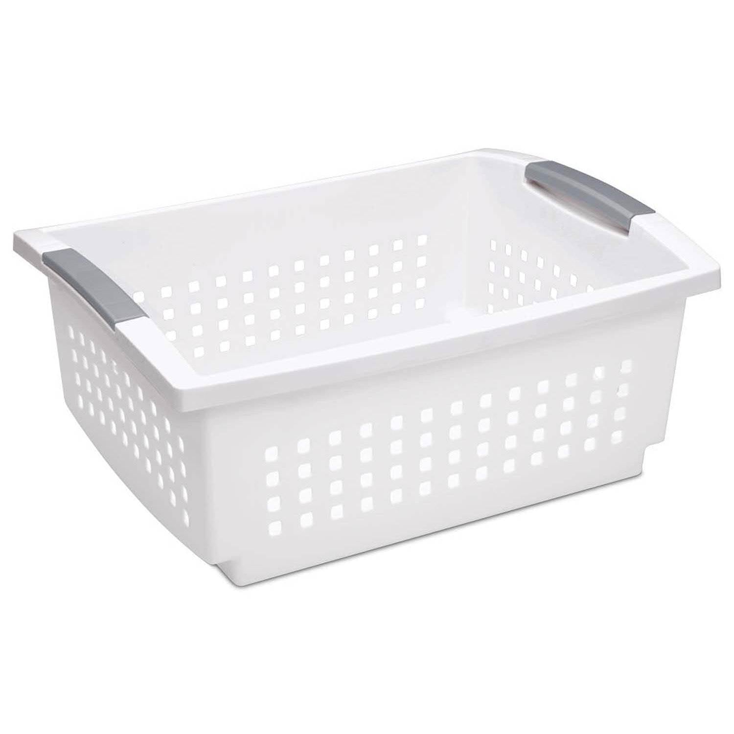 Sterilite Large White Stacking Basket with Titanium Accents (Open Box)(24 Pack)