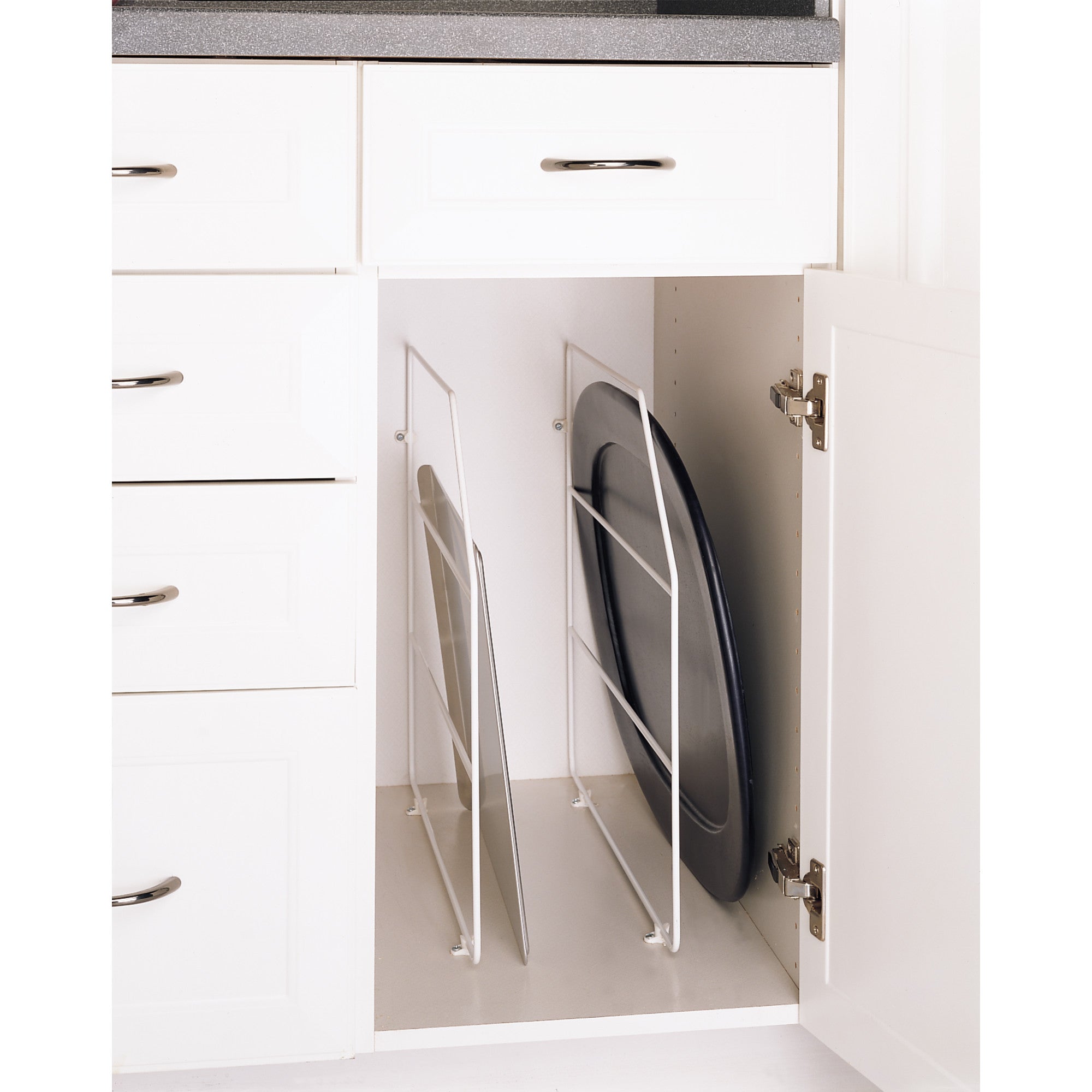 Rev-A-Shelf 597-18-52 18 Inch Bakeware Wire Kitchen Cabinet Organizer, White - VMInnovations
