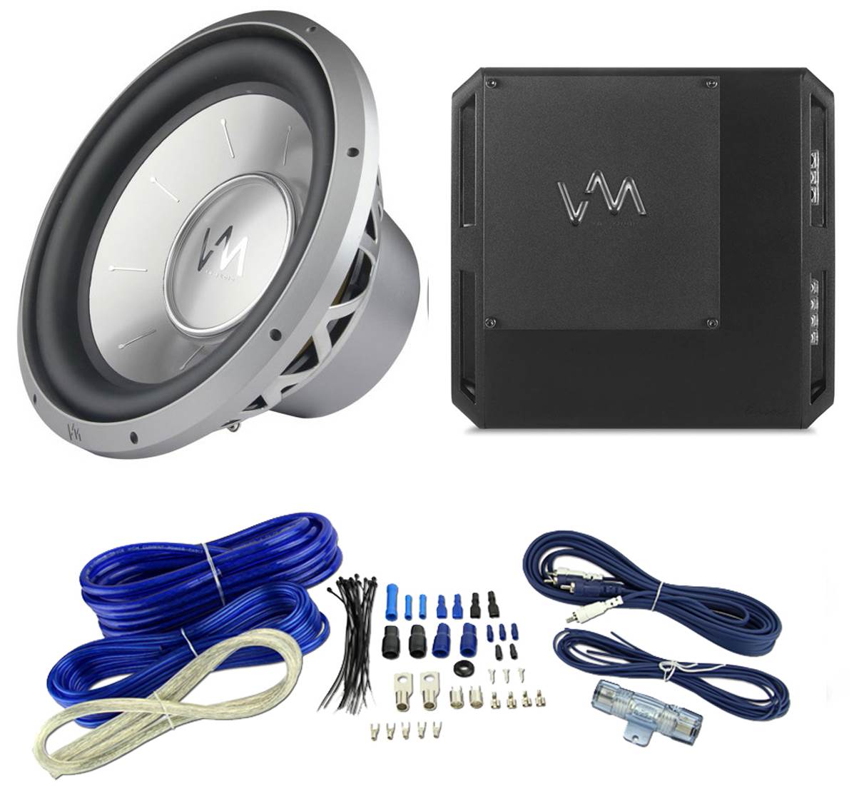 VM Audio ECD1200.1 1200W Class D Ampifier + VM Audio EXW12 12" Sub + Wiring
