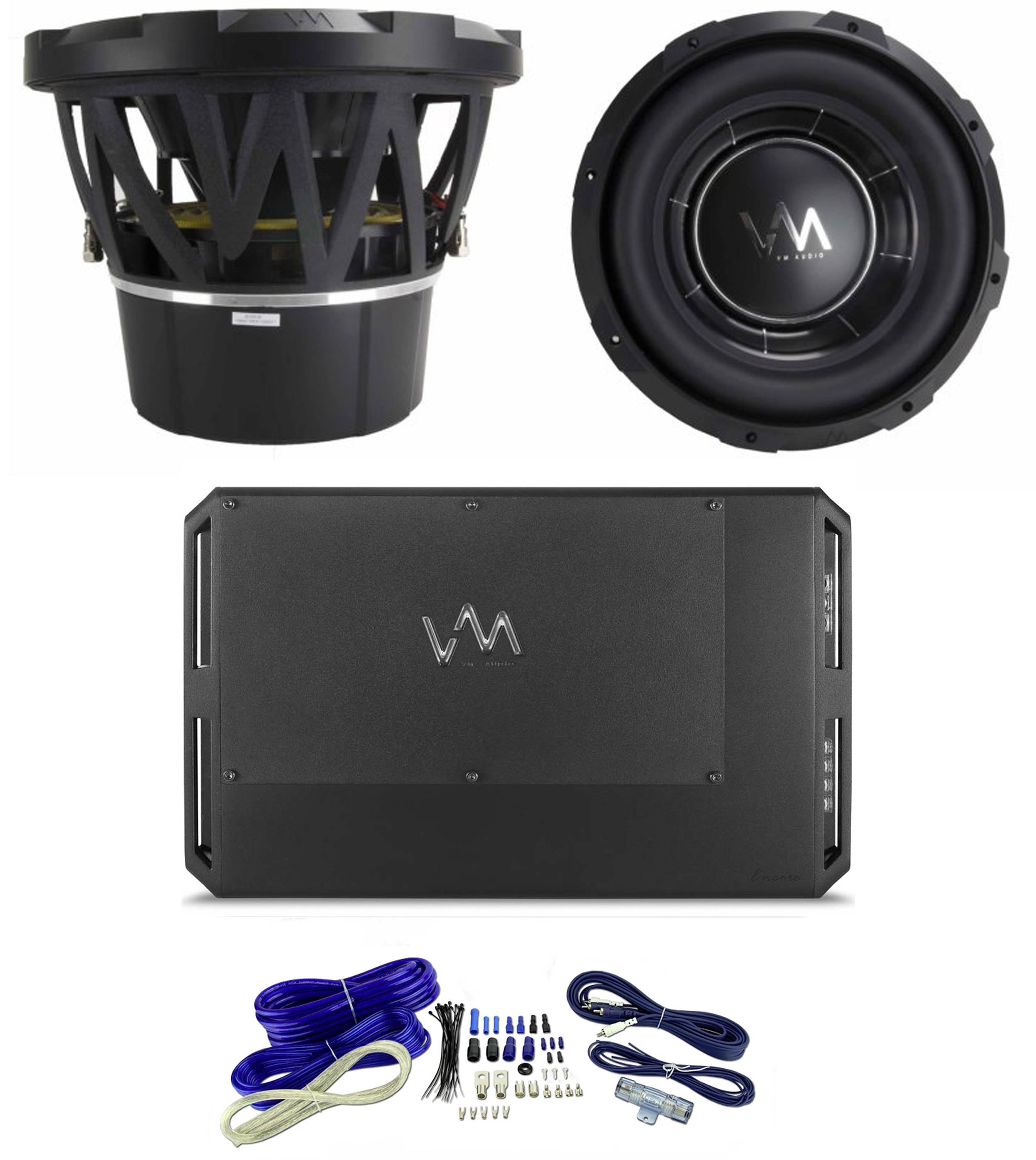 2) VM Audio ECW120 Encore 12" Subwoofers + ECD2500.1 Monoblock Amp + Wiring Kit